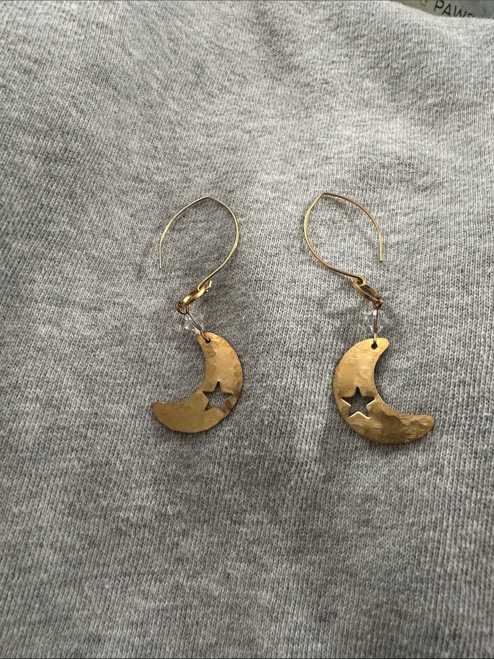 Gold Crescent Moon and Star Dangle Earrings - Women Jewelry